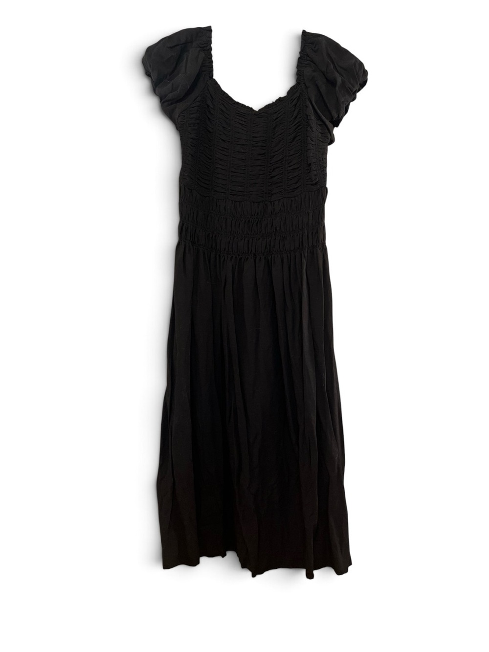 Kourt Black Smocked Puff Sleve Midi Dress Size M